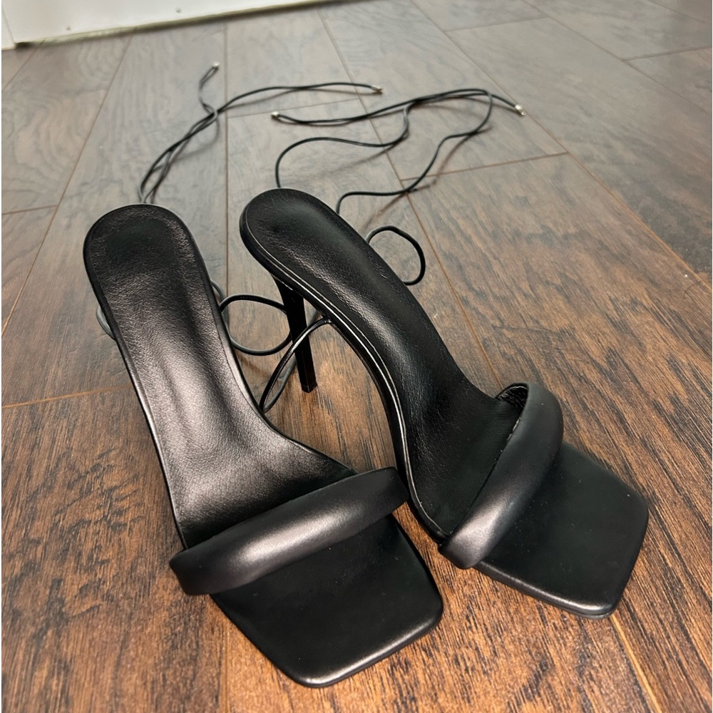 Lace up Stiletto Party Heels. Never Worn, out of original box! Unknown brand.